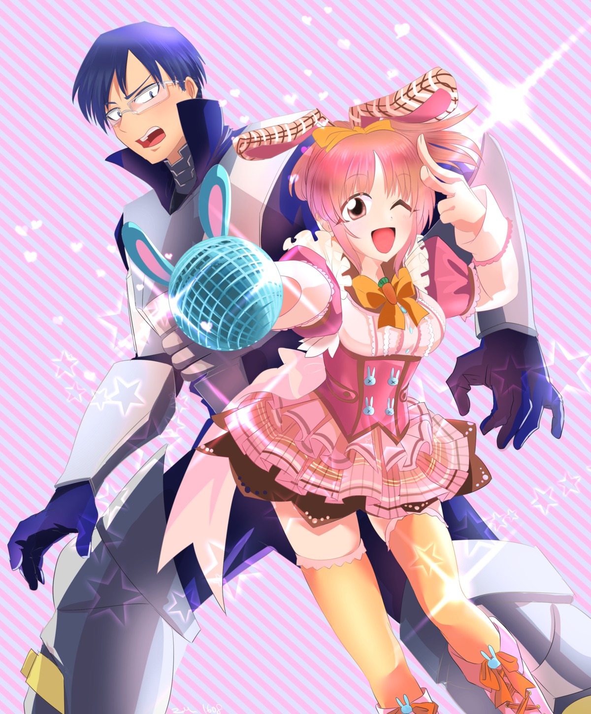 abe_nana, animal_ears, boku_no_hero_academia, bunny_ears, crossover, dress, iida_tenya, megane