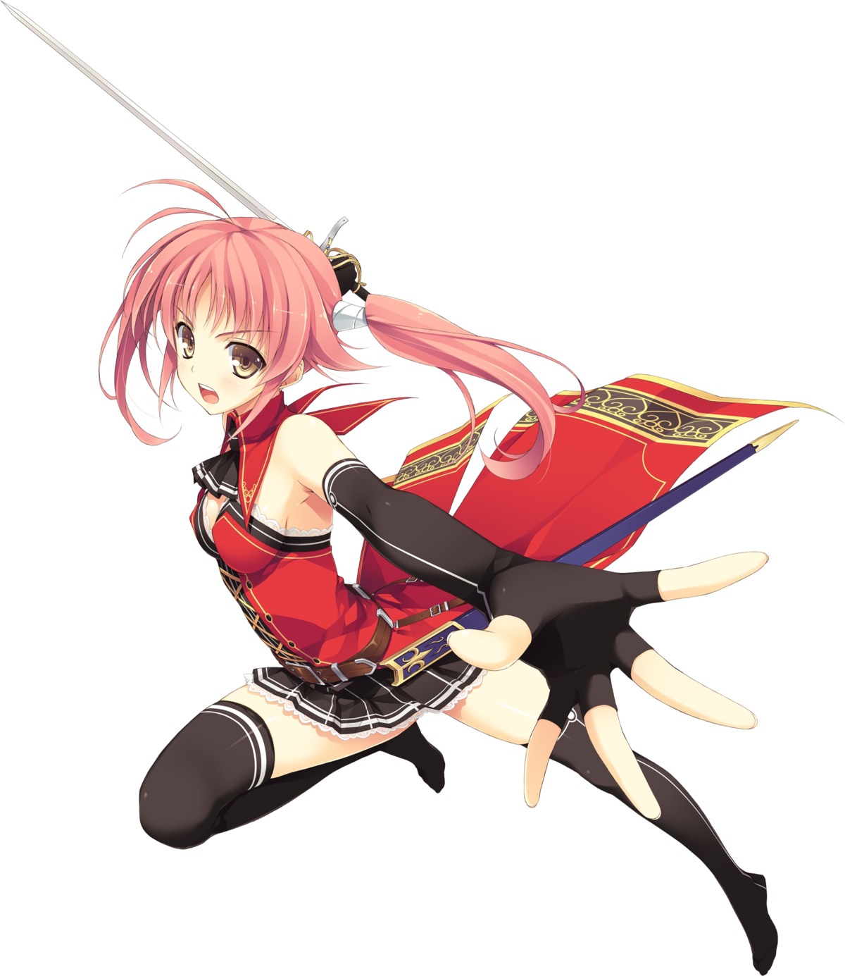 cleavage, effordom_soft, kazama_akari, koikishi_purely_kiss, skirt_lift, sword, thighhighs, uniform