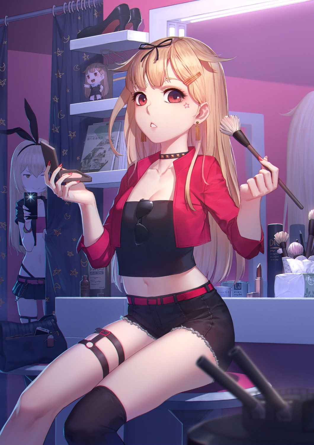 cleavage, garter, gintama, jpeg_artifacts, justaway, kantai_collection, megane, pantsu, rekaerb_maerd, rensouhou-chan, shimakaze_(kancolle), tattoo, thighhighs, thong, yuudachi_(kancolle)