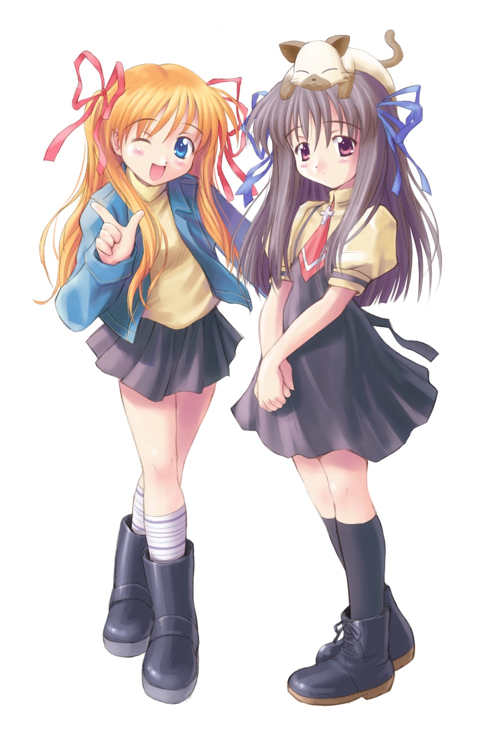 air, crossover, goto-p, kanon, neko, sawatari_makoto, seifuku, toono_minagi
