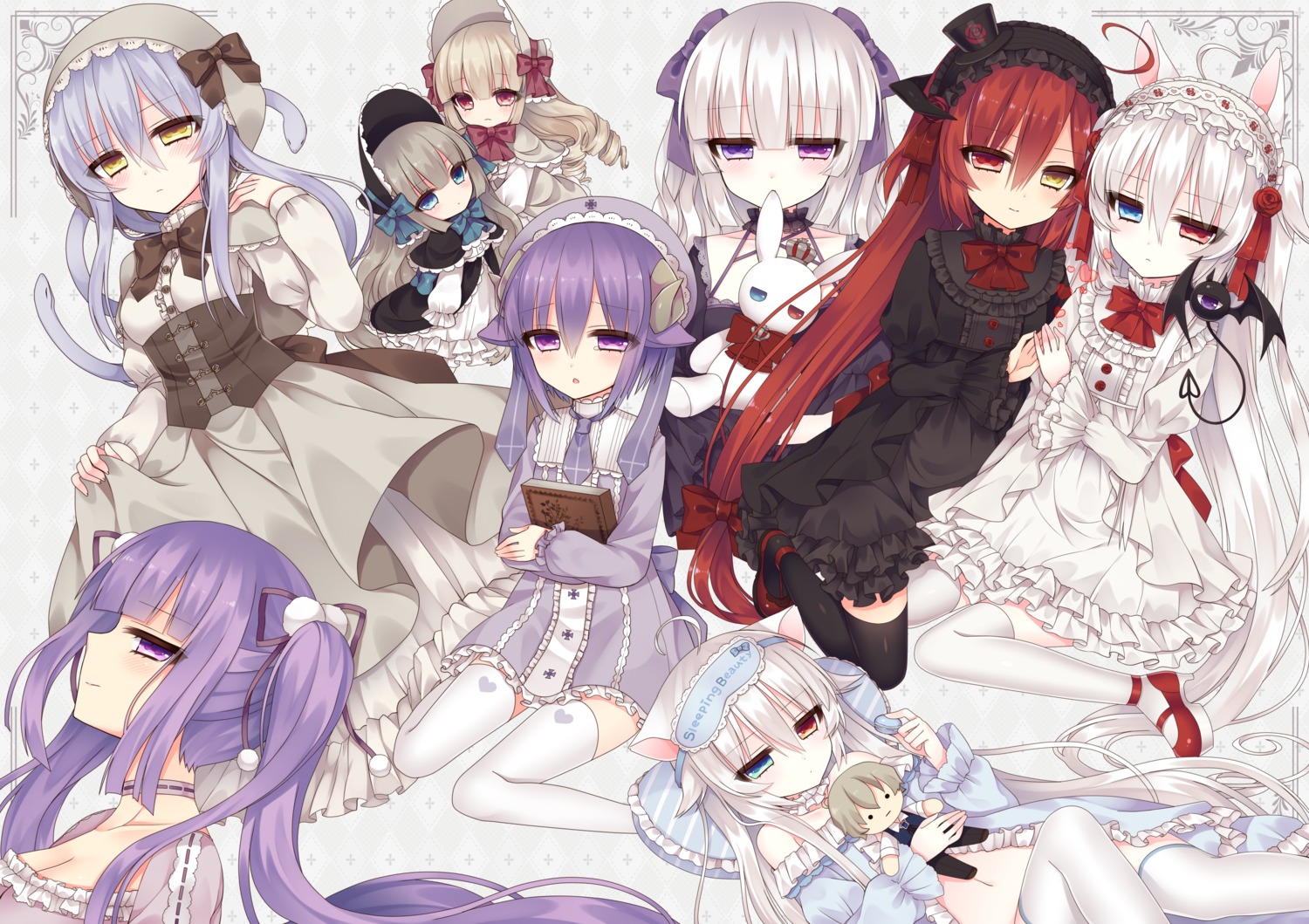 alice_claudia, animal_ears, cleavage, dress, gothic_lolita, heels, heterochromia, horns