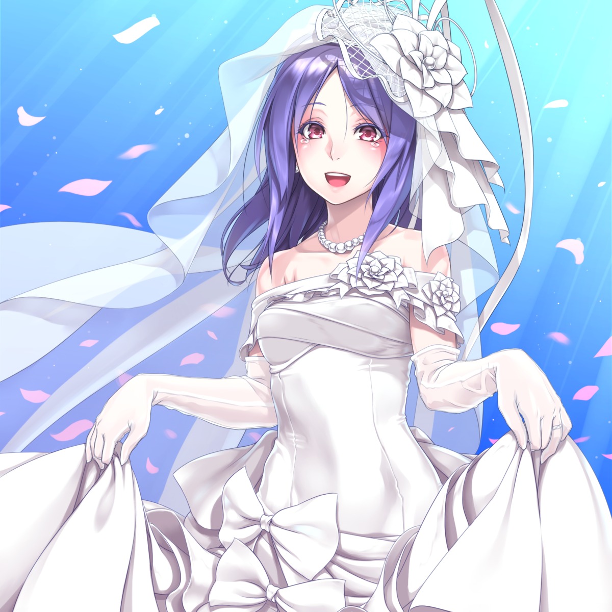 dress, kenntairui, nagae_iku, skirt_lift, touhou, wedding_dress