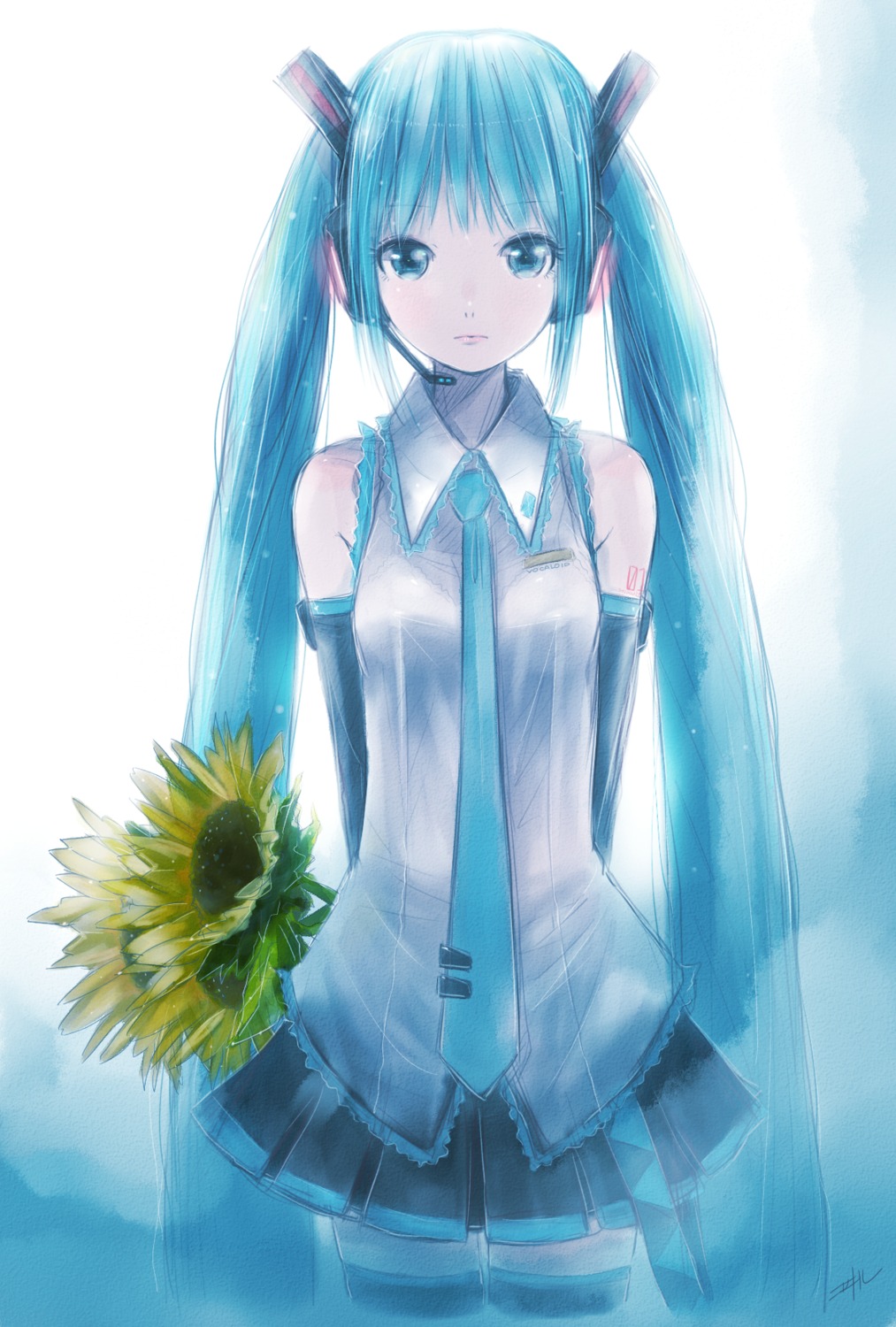 hatsune_miku, headphones, kowiru, tattoo, thighhighs, vocaloid