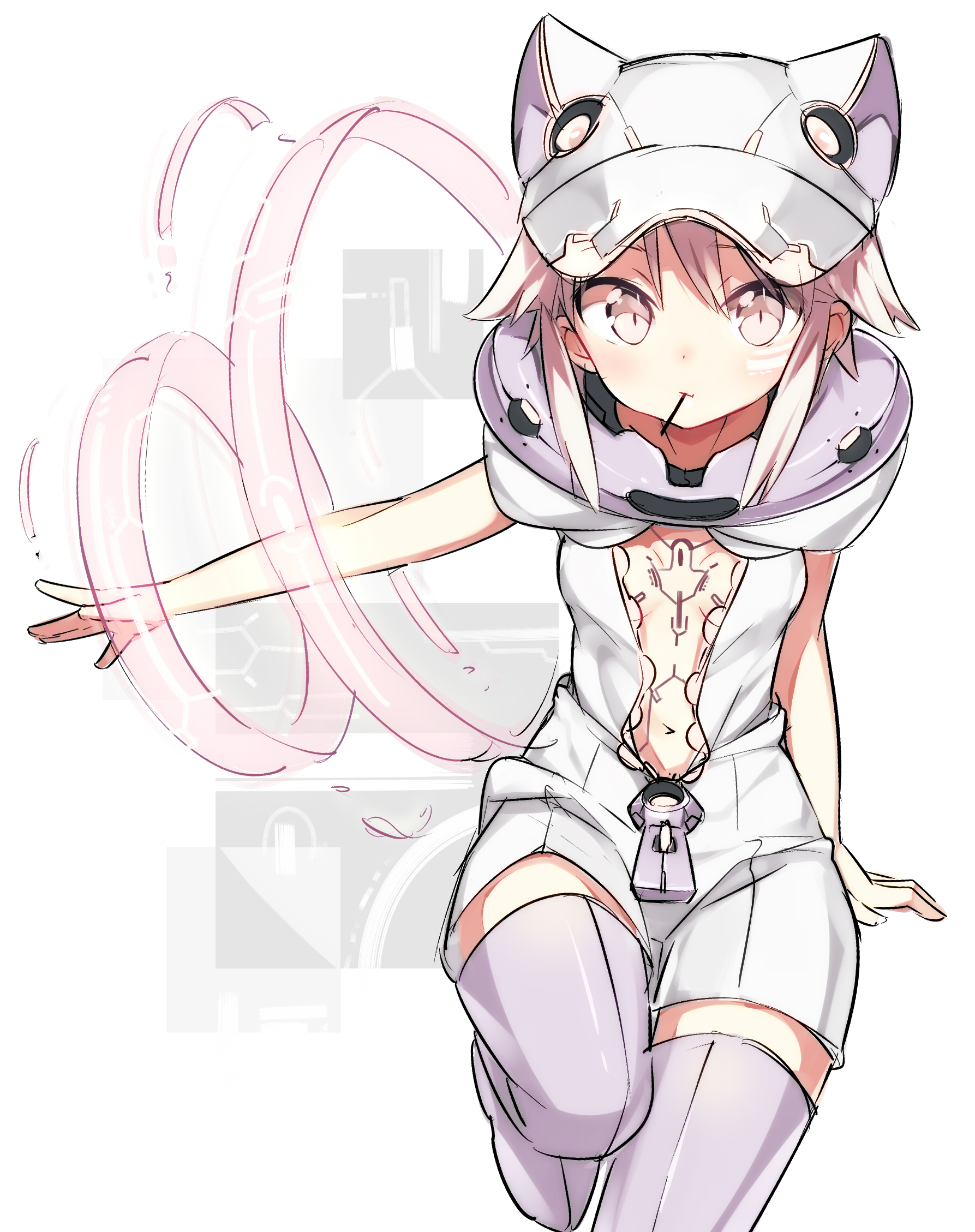 cleavage, dress, no_bra, open_shirt, sama, tattoo, thighhighs
