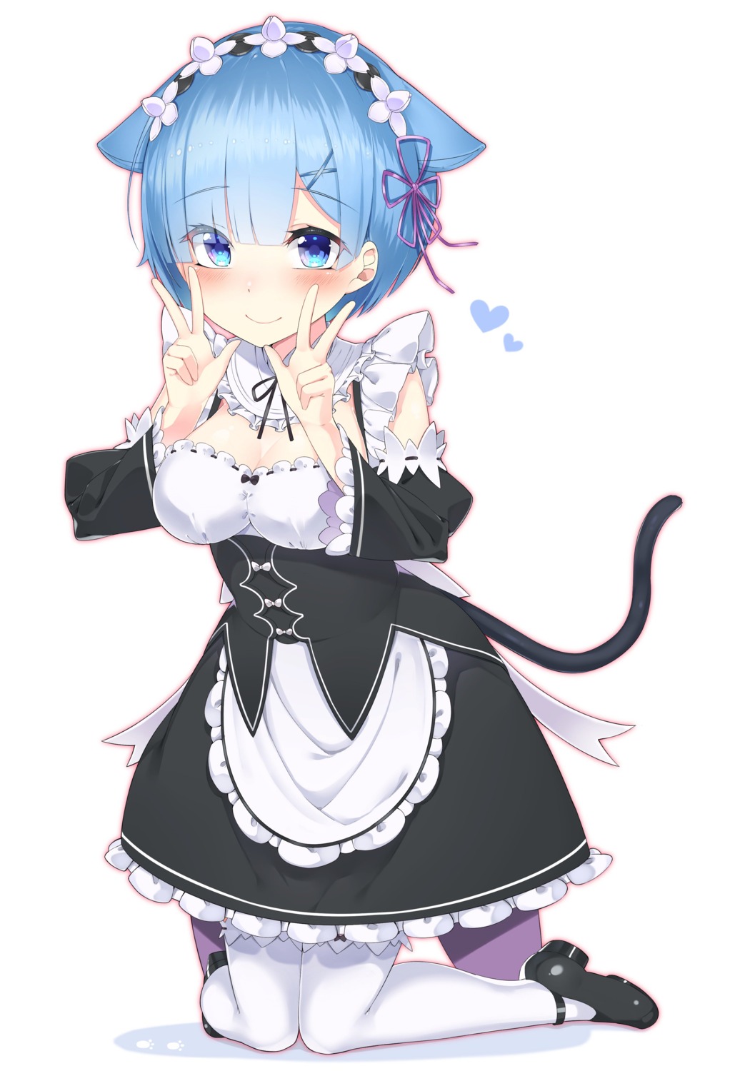 animal_ears, cleavage, maid, nekomimi, nezumi_doshi, re:zero_kara_hajimeru_isekai_seikatsu, rem_(re_zero), tail