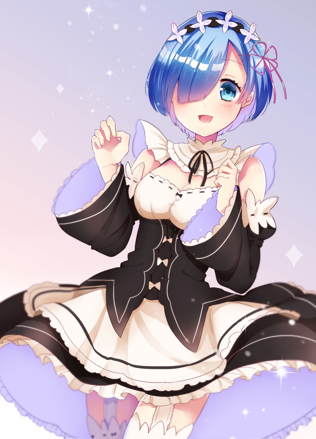 cleavage, kenpin, maid, re:zero_kara_hajimeru_isekai_seikatsu, rem_(re_zero), stockings, thighhighs