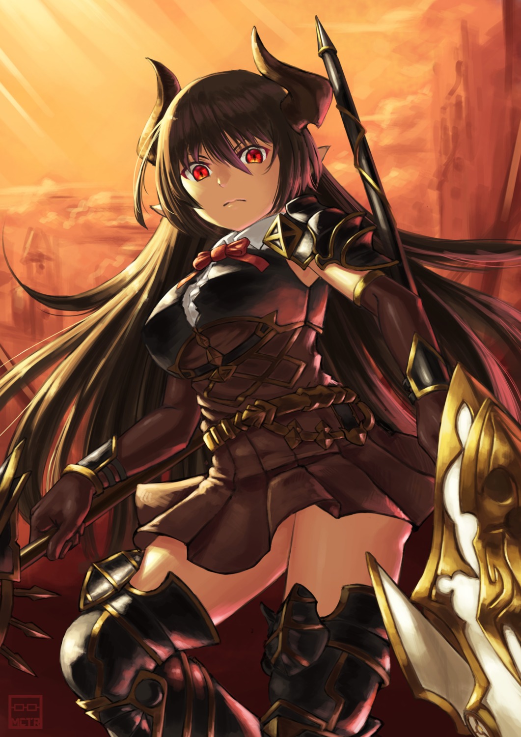 armor, forte_(shingeki_no_bahamut), granblue_fantasy, horns, michitarou, pointy_ears, shingeki_no_bahamut, thighhighs, weapon