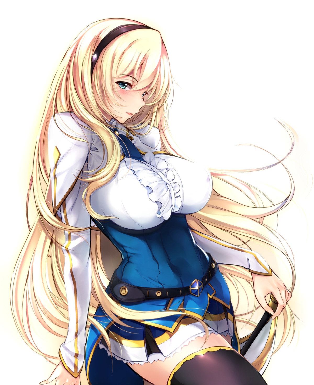 celistia_ralgris, saijaku_muhai_no_bahamut, seifuku, sword, thighhighs, warabino_matsuri