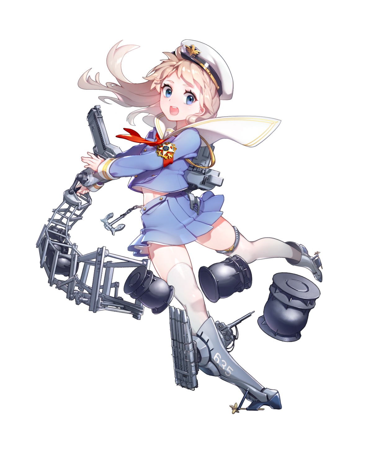 battleship_girl, england_(battleship_girl), garter, heels, quuni, thighhighs, uniform, weapon