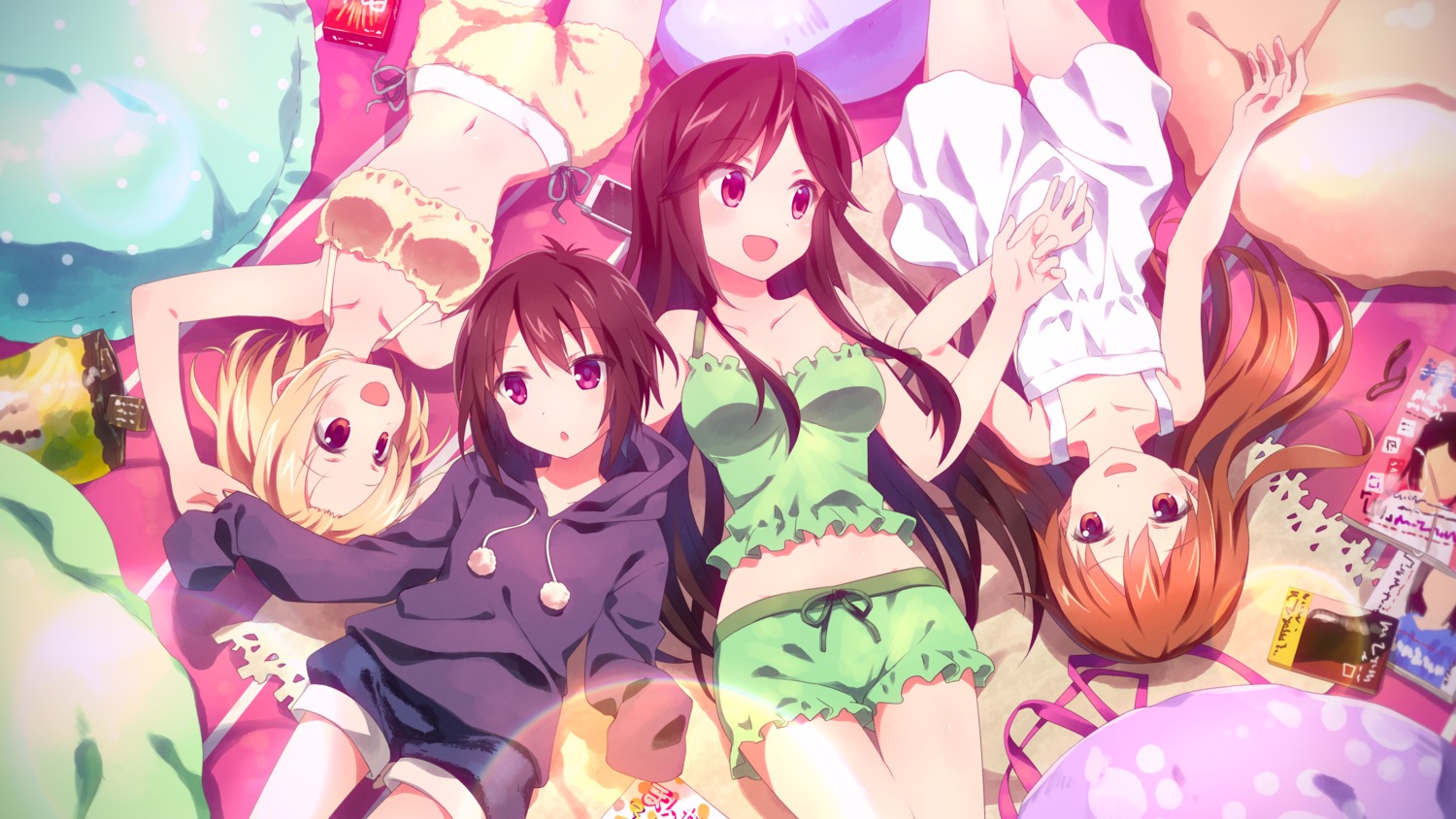 a_channel, bra, cleavage, dress, ichii_tooru, momoki_run, nishi_yuuko, tennouji_nagisa, yuuki_tatsuya