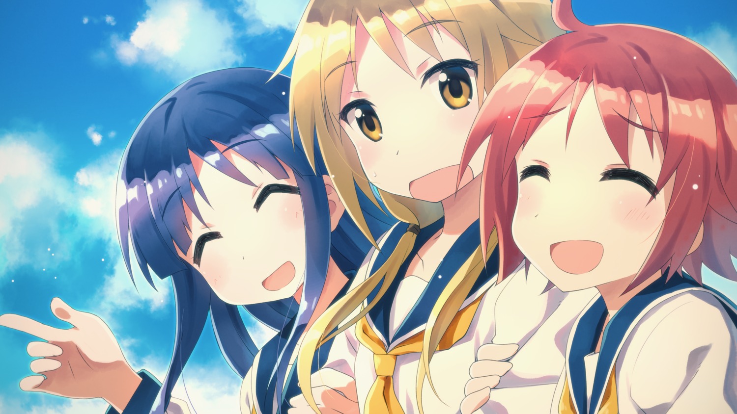 hinata_yukari, ichii_yui, nonohara_yuzuko, seifuku, yuuki_tatsuya, yuyushiki
