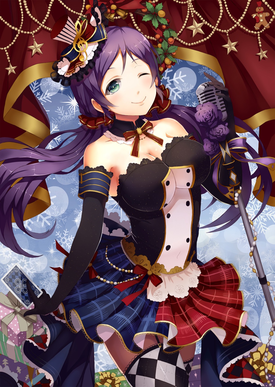 cleavage, dress, love_live!, love_live!_(series), pantyhose, ryuu32, stockings, thighhighs, toujou_nozomi