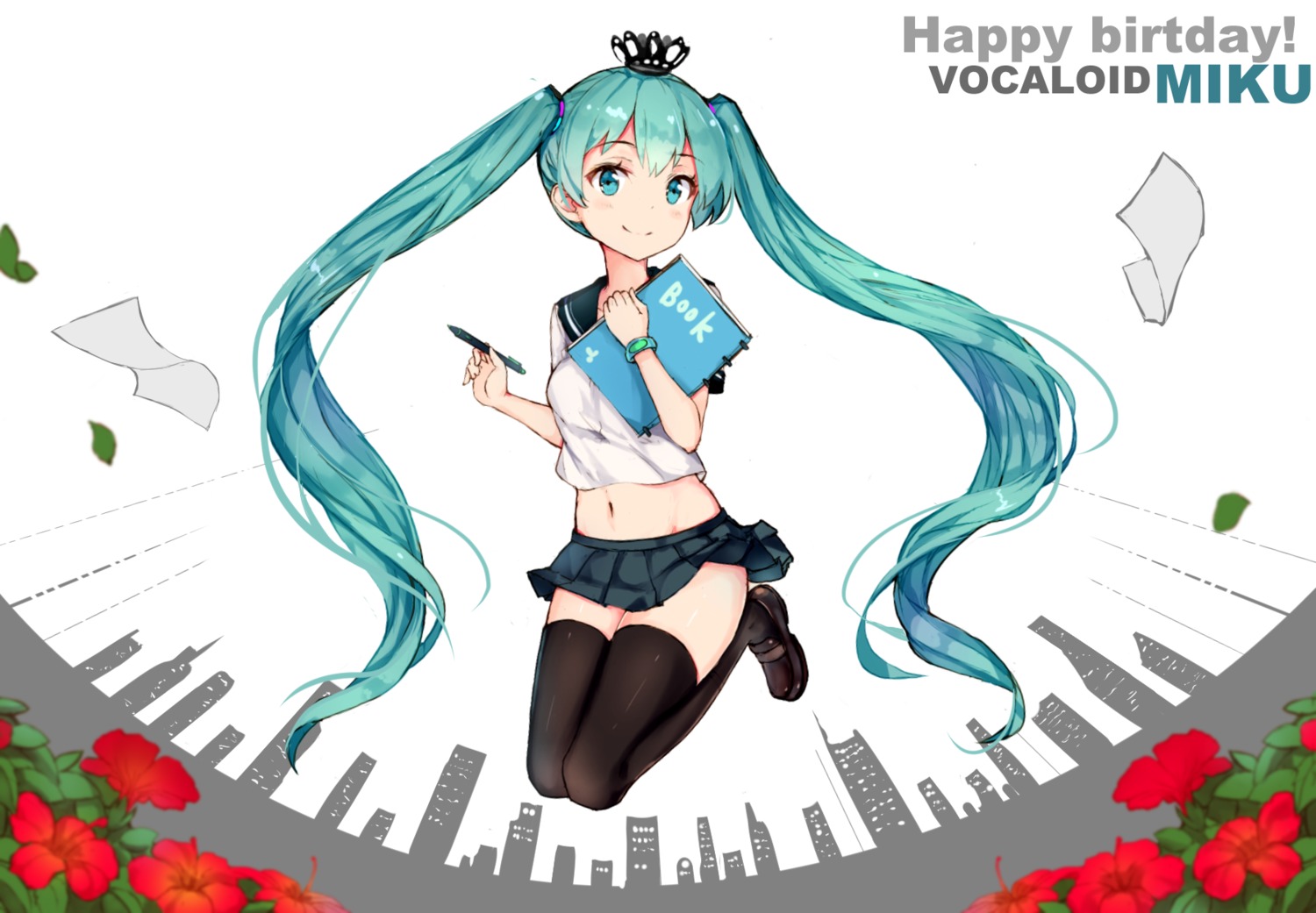 hatsune_miku, seifuku, thighhighs, vocaloid, z_shichao