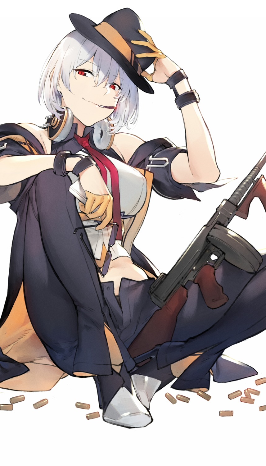 duoyuanjun, girls_frontline, gun, headphones, heels, pantsu, thompson_(girls_frontline)