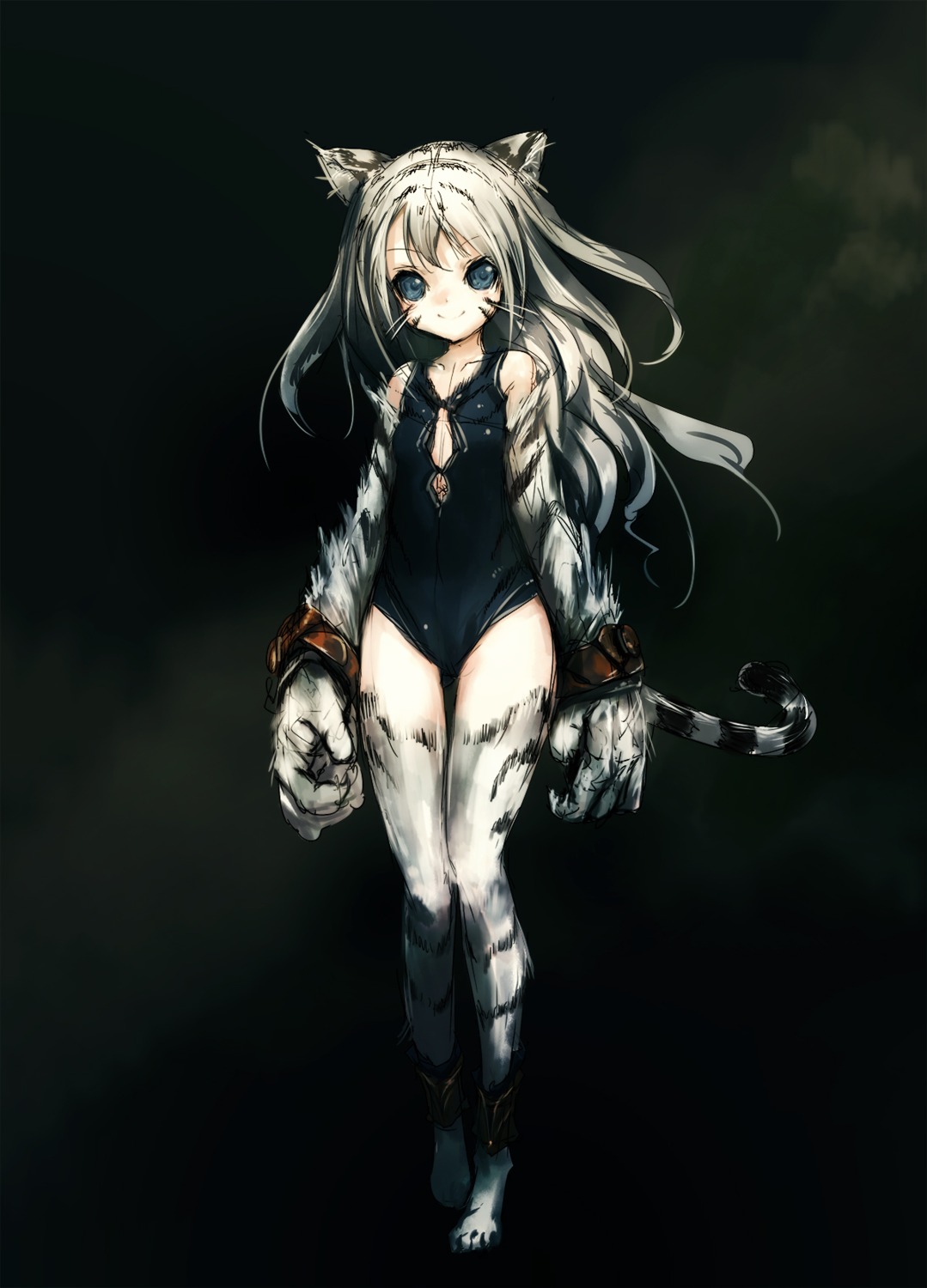 animal_ears, hitomaru, school_swimsuit, swimsuits, tail, thighhighs