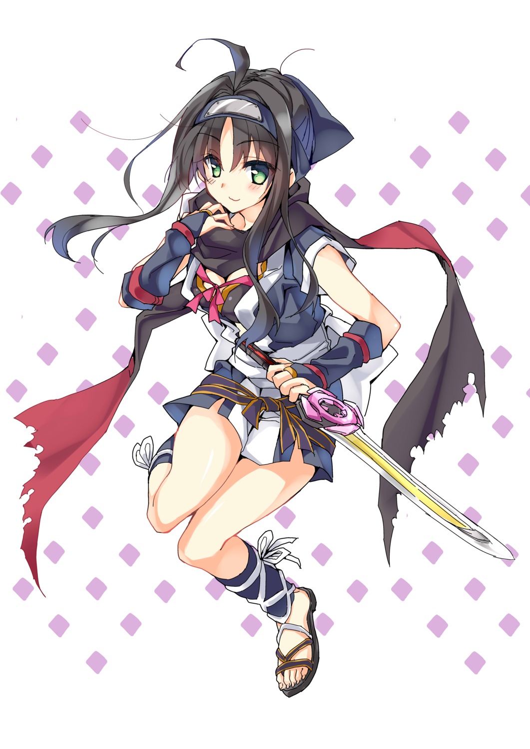 cleavage, hitachi_mako, ninja, senren_banka, tasuku, torn_clothes, weapon