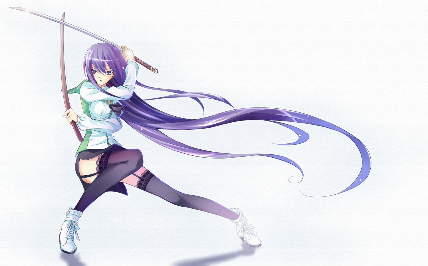 busujima_saeko, heels, highschool_of_the_dead, seifuku, silver_sirius, stockings, sword, thighhighs