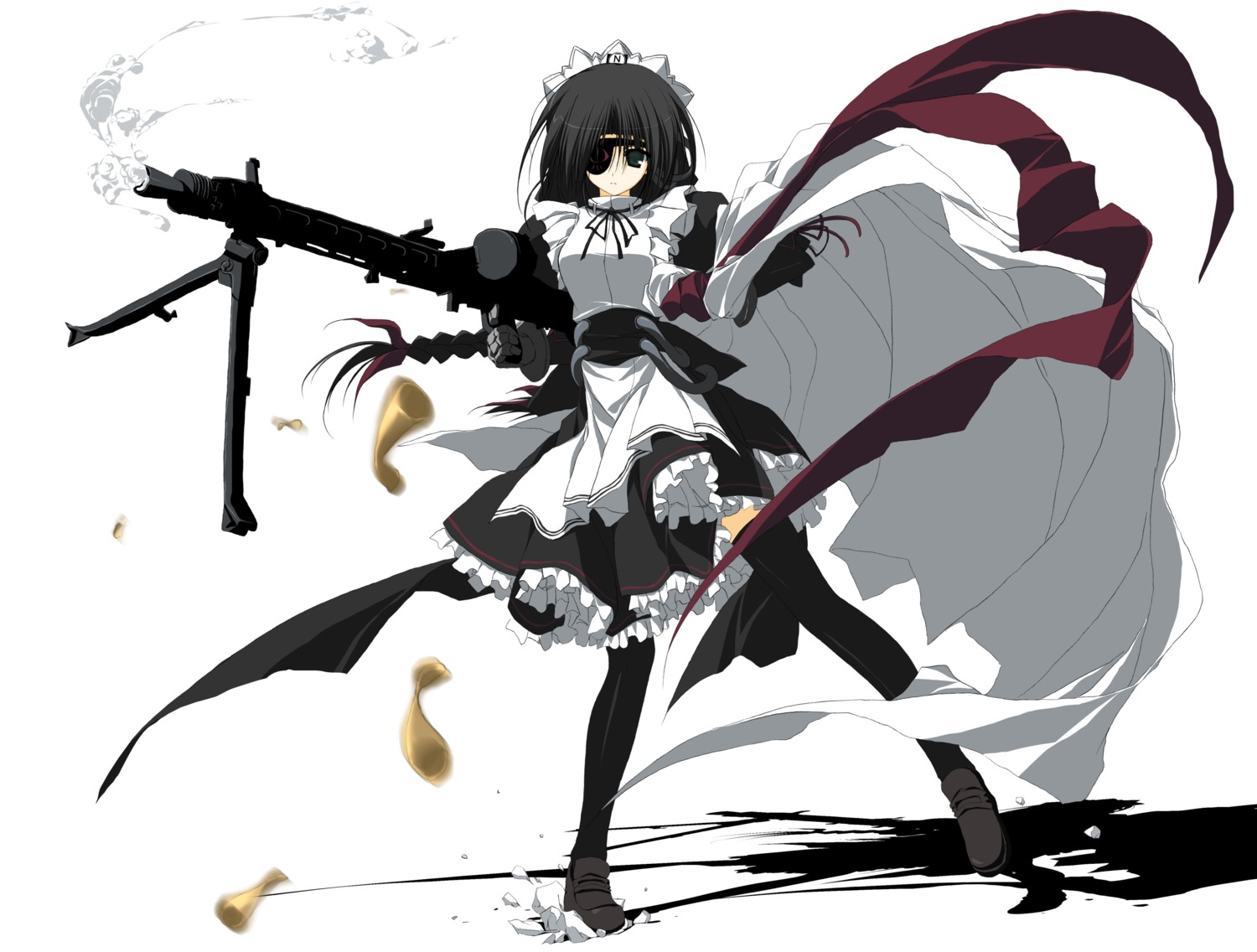 eyepatch, gun, maid, moekan, suzuri