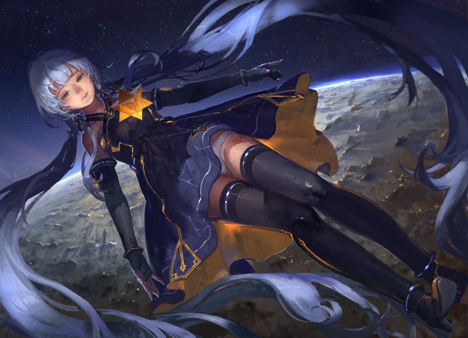 dress, heels, nanairono_kaigashi, pantsu, stardust_(vocaloid), thighhighs, vocaloid