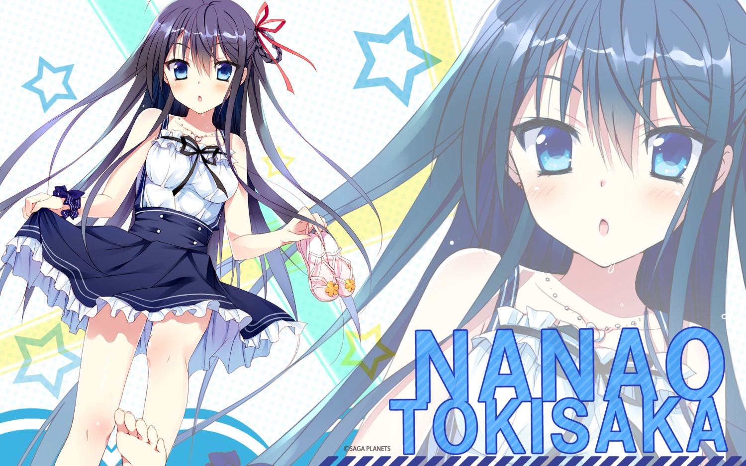 dress, feet, floral_flowlove, saga_planets, skirt_lift, tokisaka_nanao, toranosuke, wallpaper