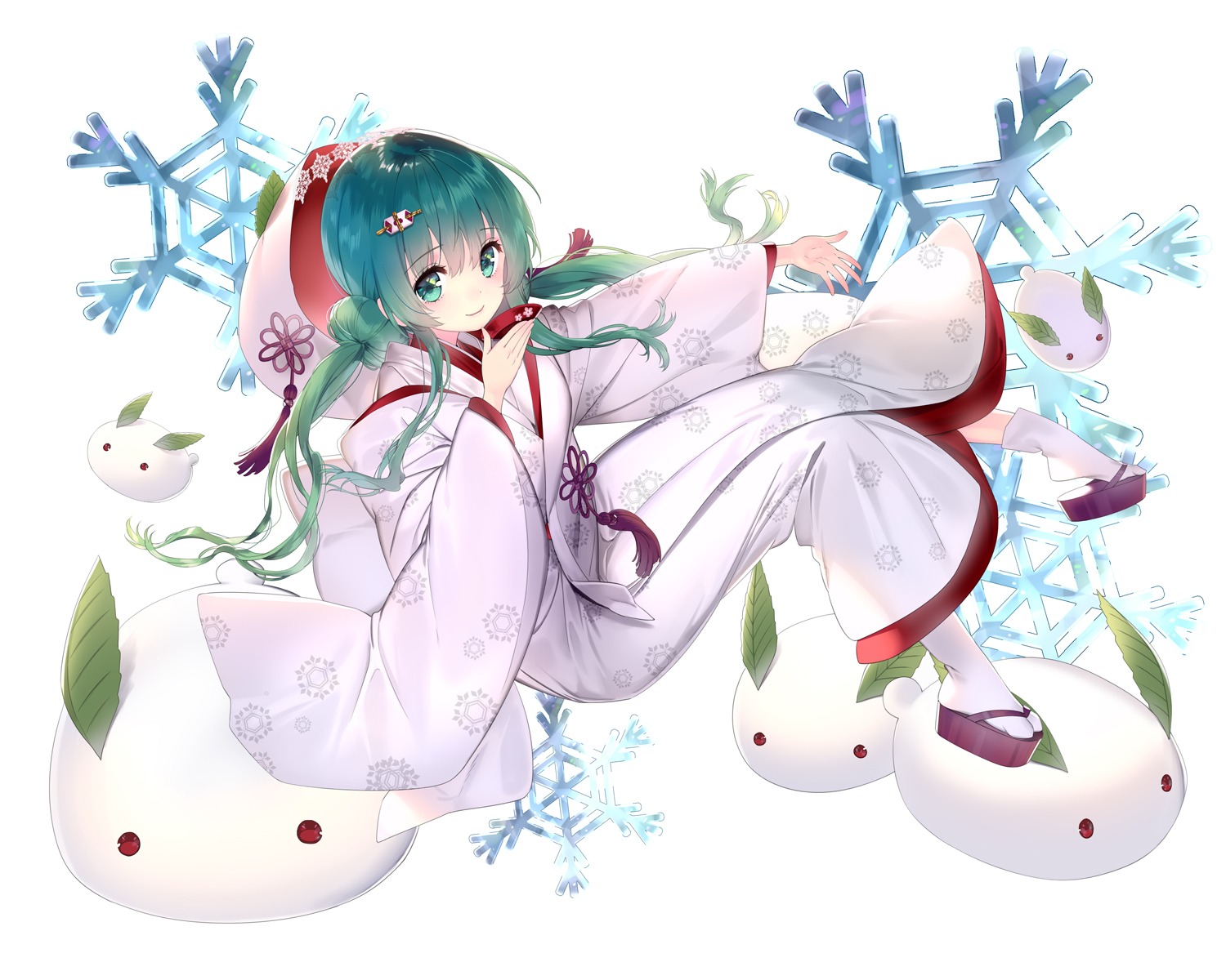 hatsune_miku, kimono, rozer, vocaloid, yuki_miku