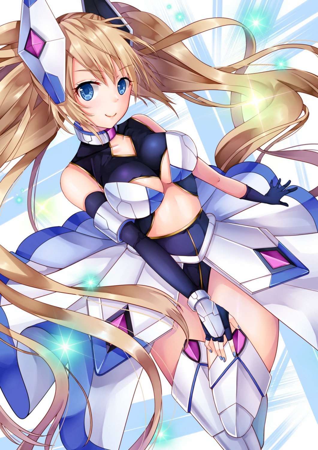 cleavage, gené_(phantasy_star_online_2), leotard, phantasy_star_online_2, thighhighs, yoshida_iyo