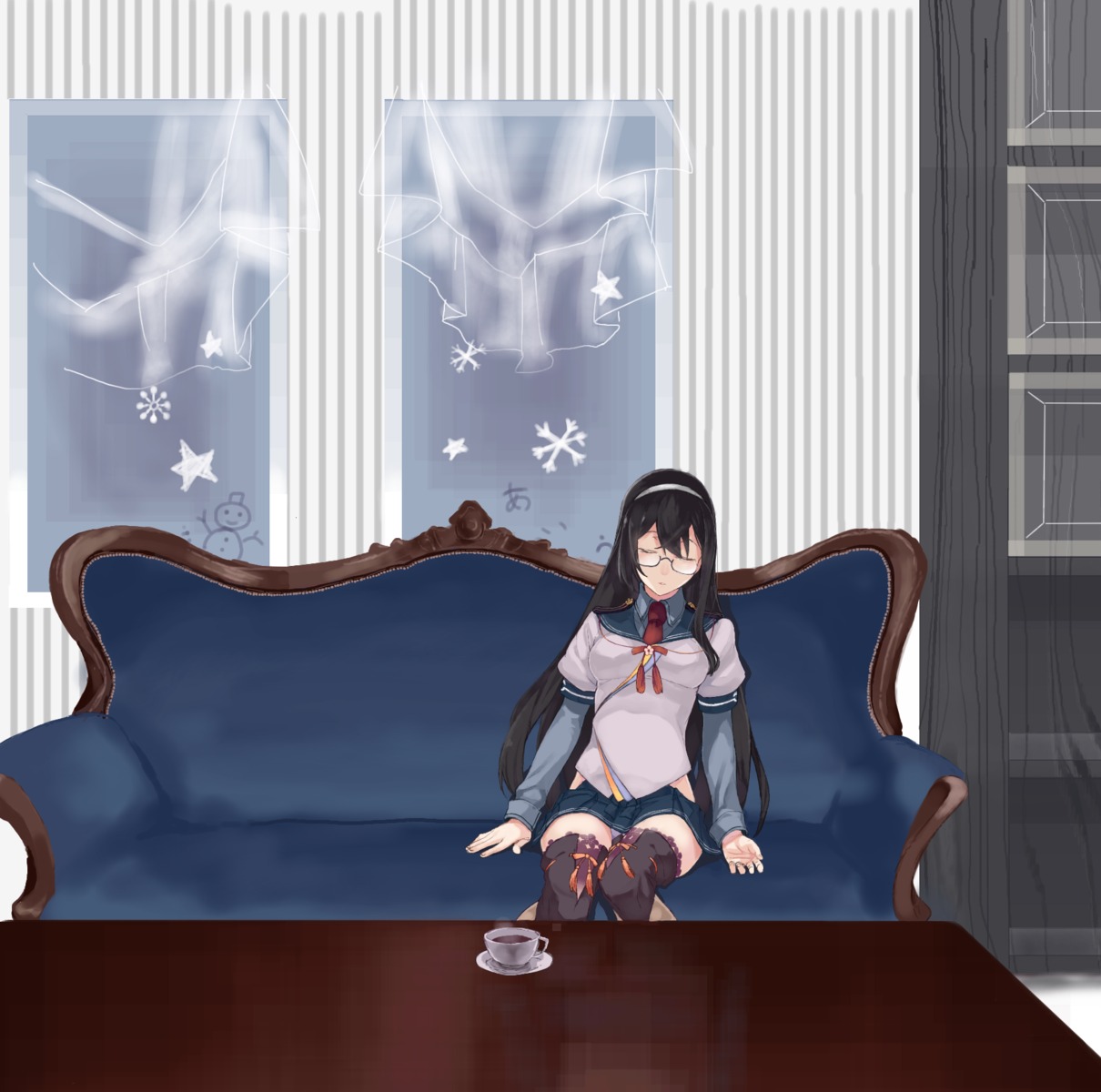 kantai_collection, kirisato_itsuki, megane, ooyodo_(kancolle), pantsu, seifuku, thighhighs