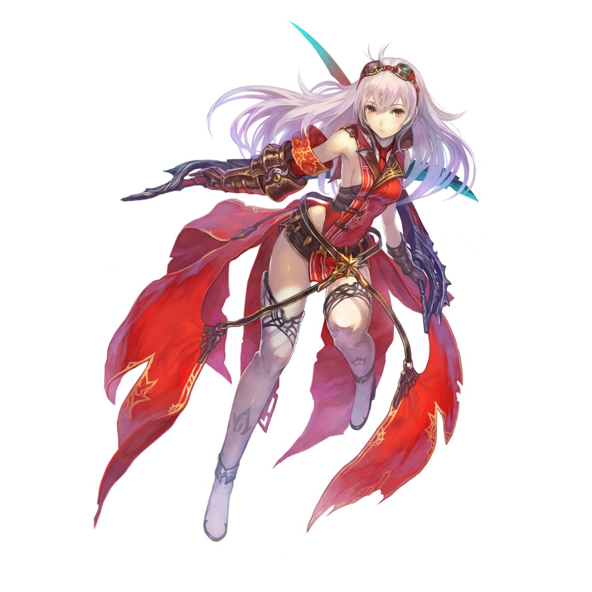 armor, arnice_(yoru_no_nai_kuni), gust_(company), heels, sword, thighhighs, yoru_no_nai_kuni, yoshiku