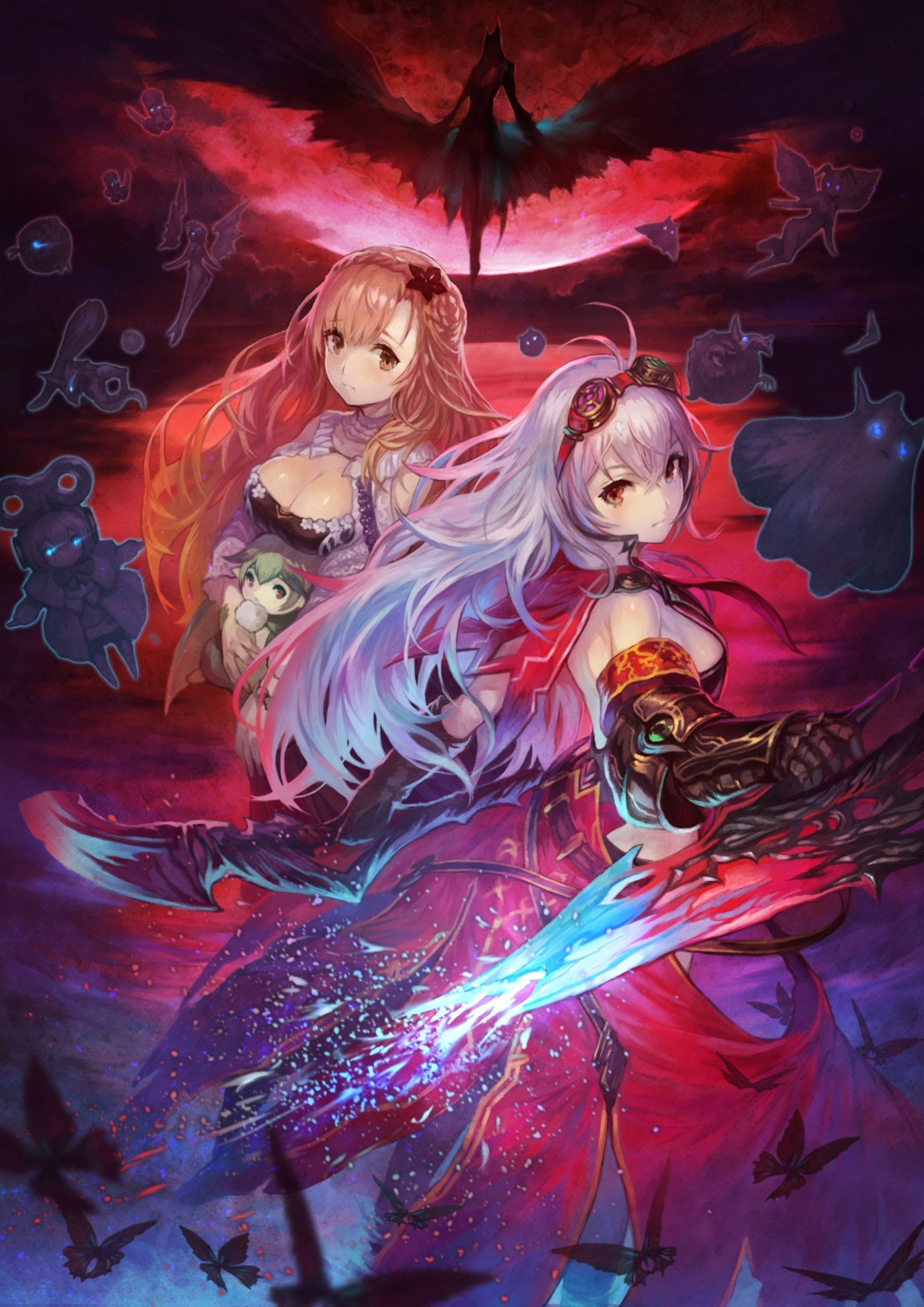 cleavage, dress, sword, wings, yoru_no_nai_kuni, yoshiku