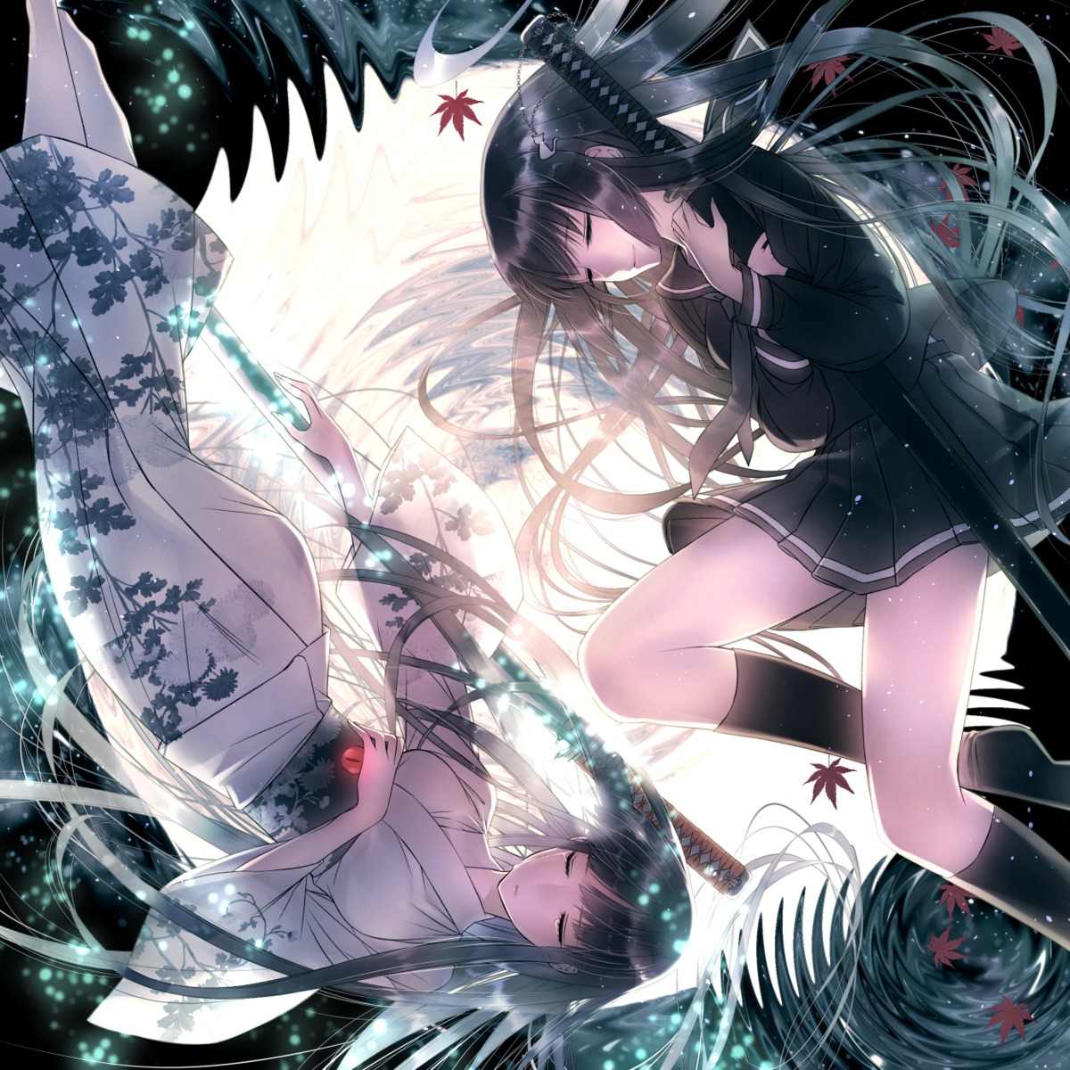 seifuku, shijuuhachi, sword, yukata
