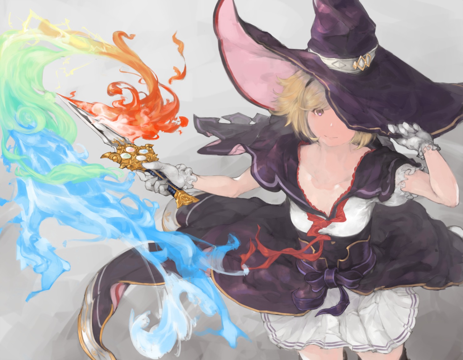 cleavage, djeeta_(granblue_fantasy), dress, granblue_fantasy, n9+, open_shirt, sword, thighhighs