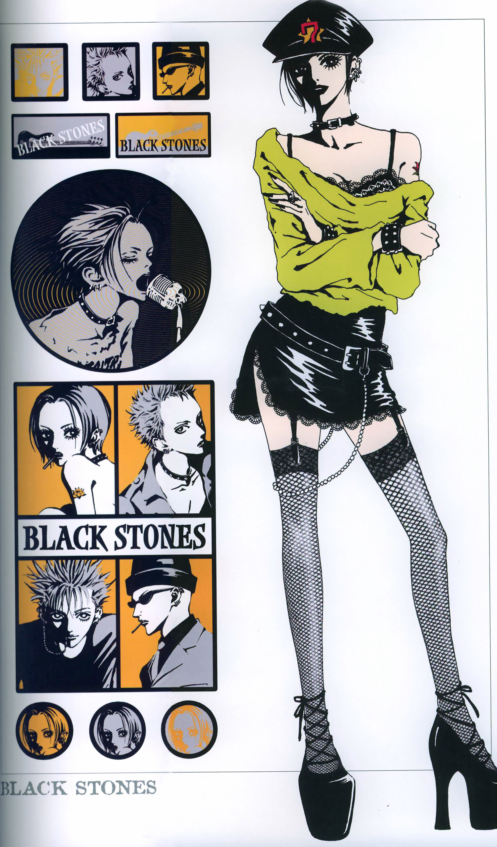 binding_discoloration, dress, fishnets, megane, monochrome, nana_(series), okazaki_shinichi, osaki_nana