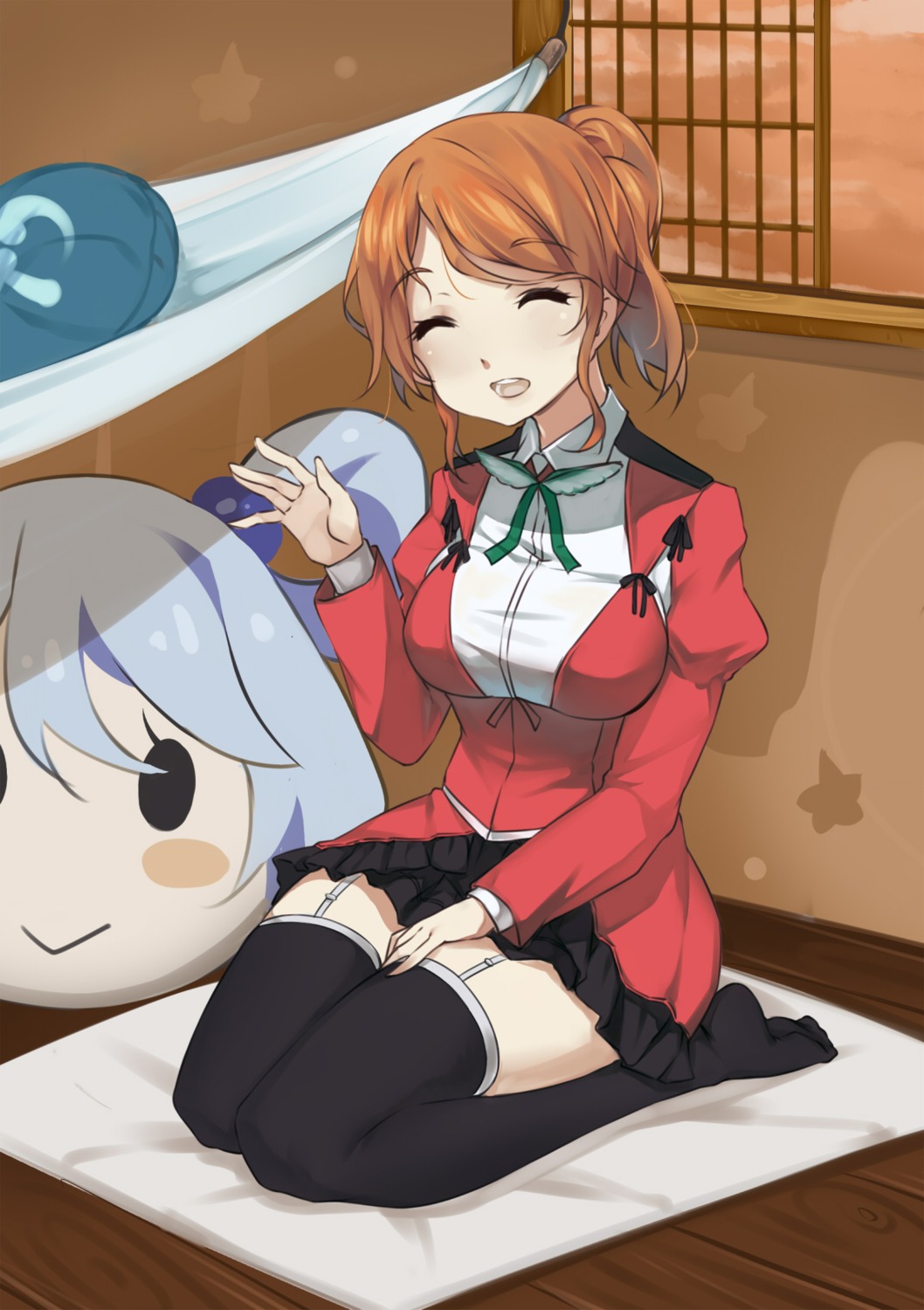 aqua_(konosuba), aquila_(kancolle), b3b, crossover, kantai_collection, kono_subarashii_sekai_ni_shukufuku_wo!, stockings, thighhighs, uniform