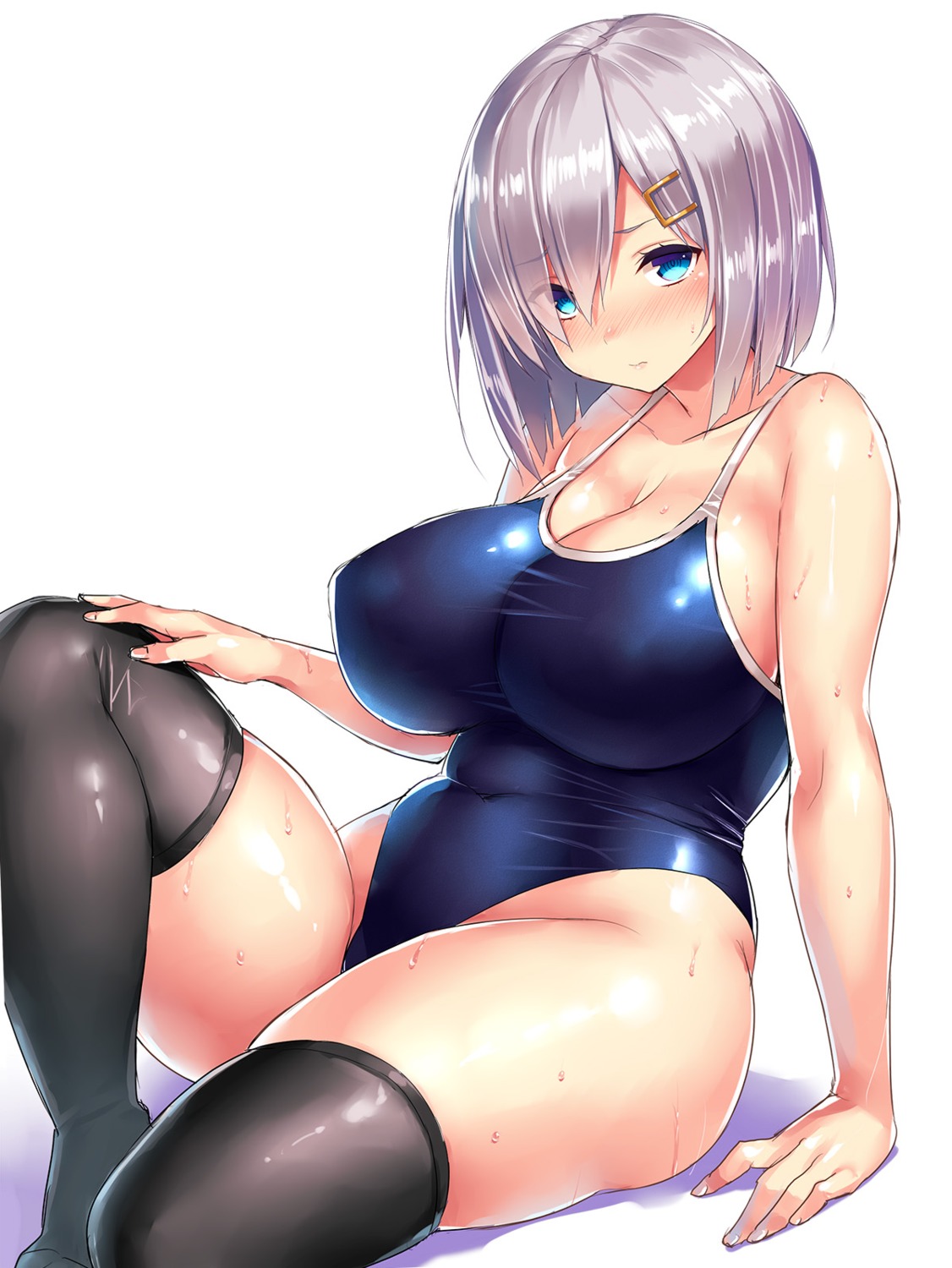 cleavage, hamakaze_(kancolle), kantai_collection, swimsuits, thighhighs, tsukumiya_amane