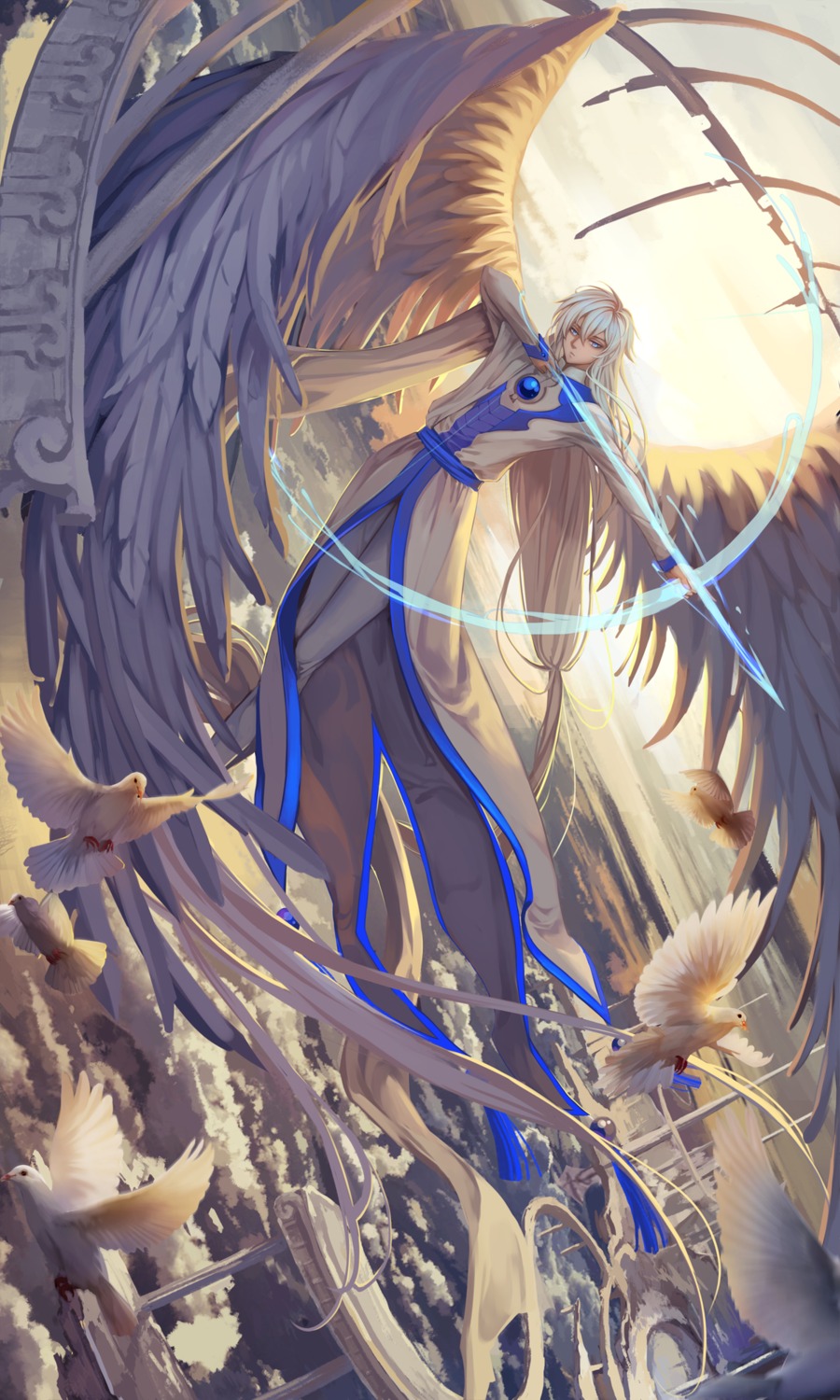 ana_bi, card_captor_sakura, male, sword, wings, yue
