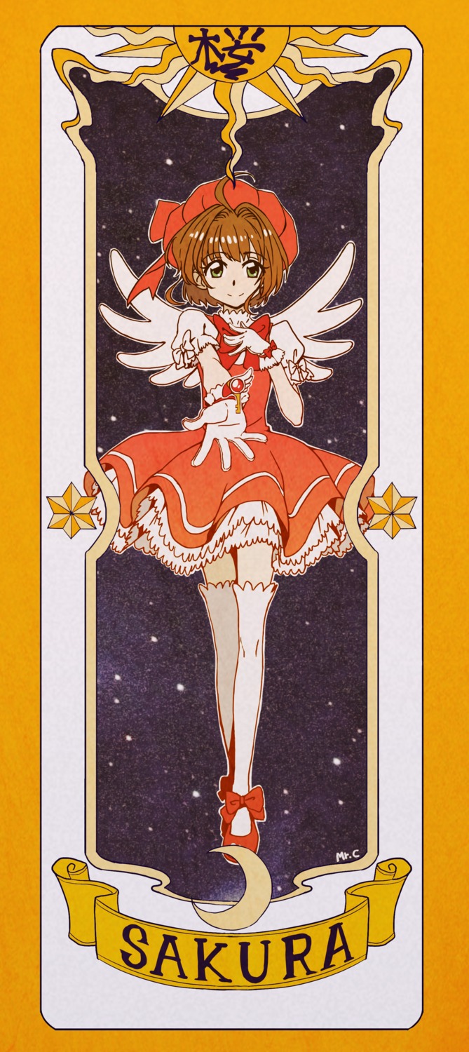 card_captor_sakura, dress, kinomoto_sakura, mr.c_(bchana), thighhighs, wings