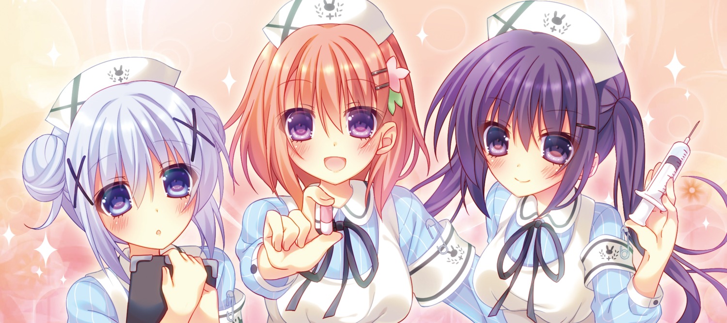 gochuumon_wa_usagi_desu_ka?, hoto_cocoa, kafuu_chino, nakada_rumi, nurse, tedeza_rize