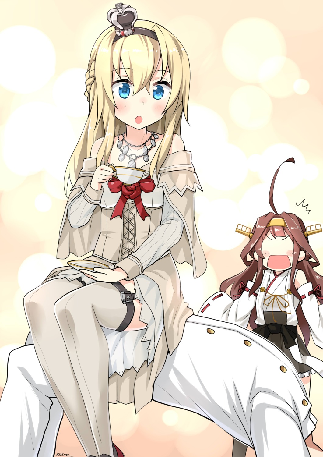 admiral_(kancolle), dress, kantai_collection, kongou_(kancolle), ryuki_(pixiv_2328), stockings, thighhighs, uniform