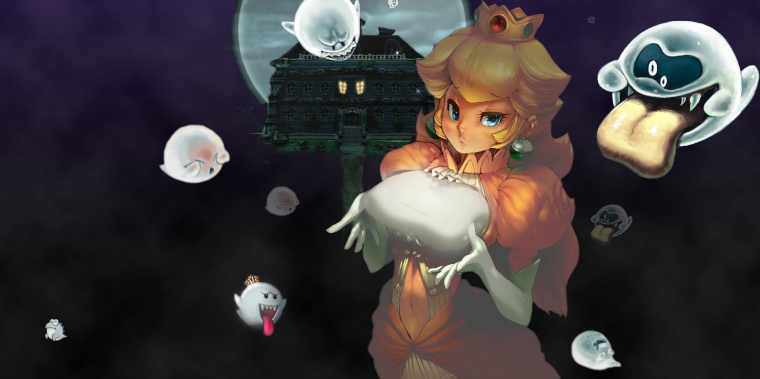 breast_hold, dress, koki_(ryoushikiha), mario_bros., monster, princess_peach_toadstool