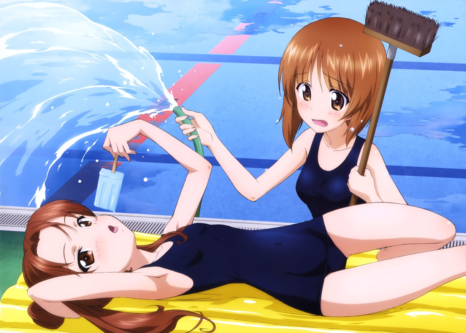 girls_und_panzer, kadotani_anzu, nishizumi_miho, school_swimsuit, swimsuits, yoshida_nobuyoshi