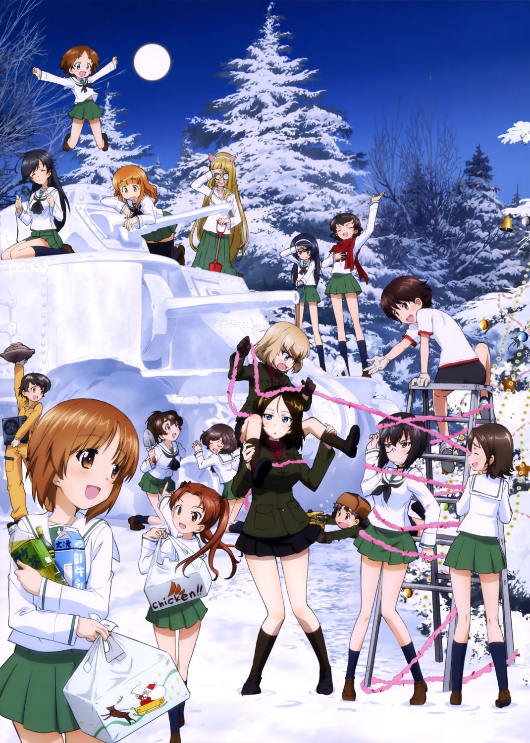 akiyama_yukari, animal_ears, caesar, christmas, girls_und_panzer, gym_uniform, isobe_noriko, isuzu_hana