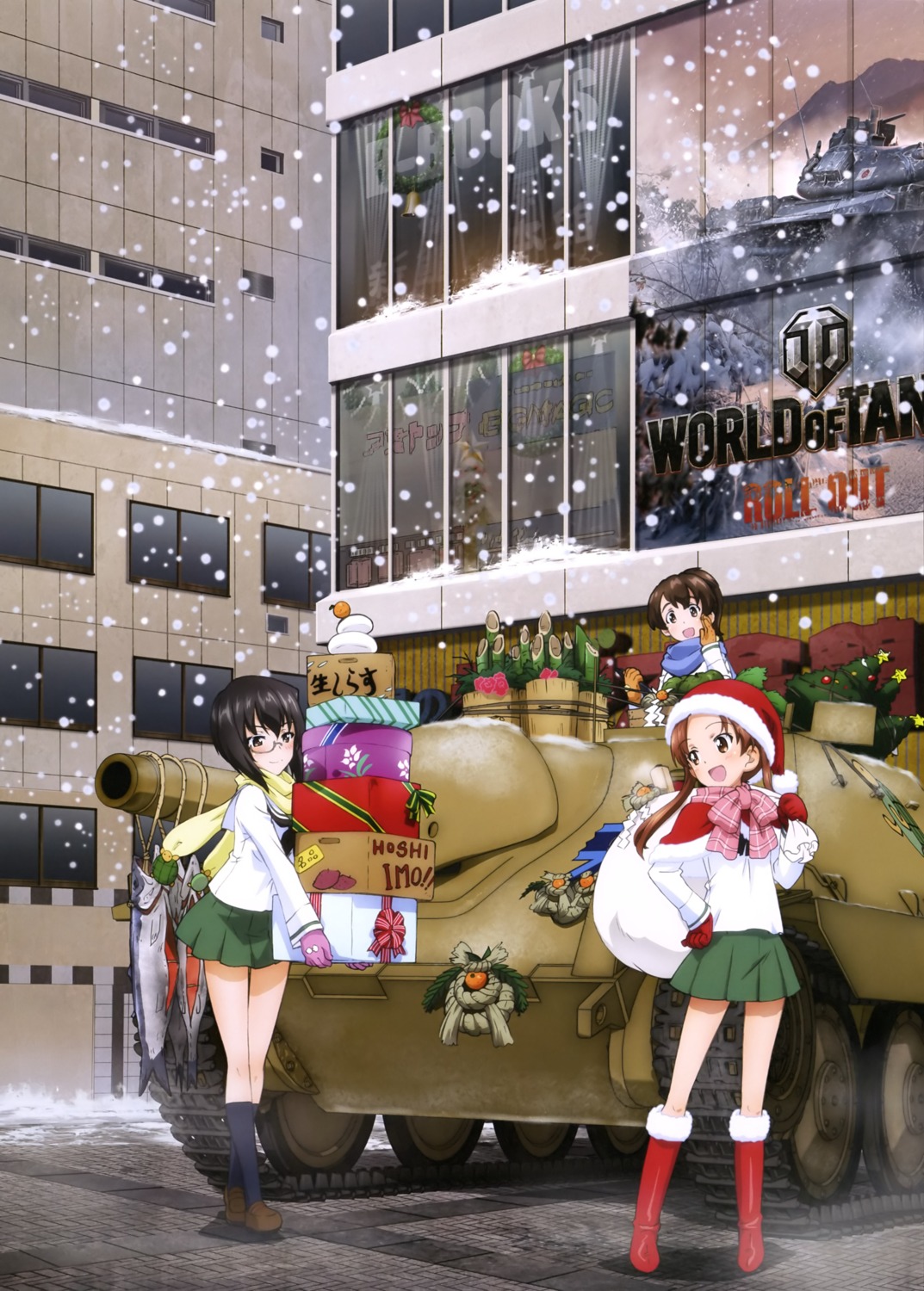 christmas, girls_und_panzer, kadotani_anzu, kawashima_momo, koyama_yuzu, megane, seifuku