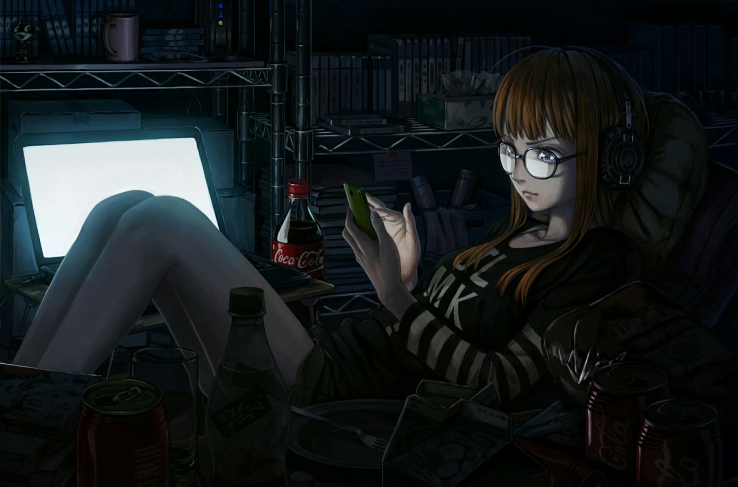 headphones, megane, megaten, namako_mikan, pantyhose, persona, persona_5, sakura_futaba