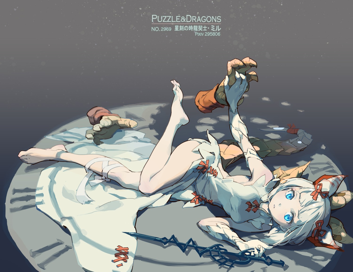animal_ears, dress, feet, horns, no_bra, puzzle_&_dragons, tail, tennohi