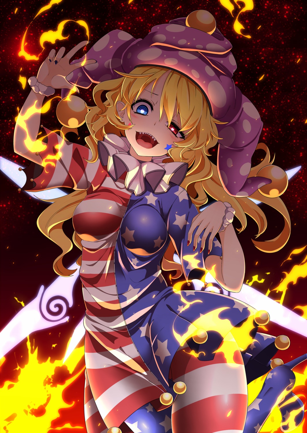clownpiece, dress, heels, heterochromia, pantyhose, rihito_(usazukin), touhou