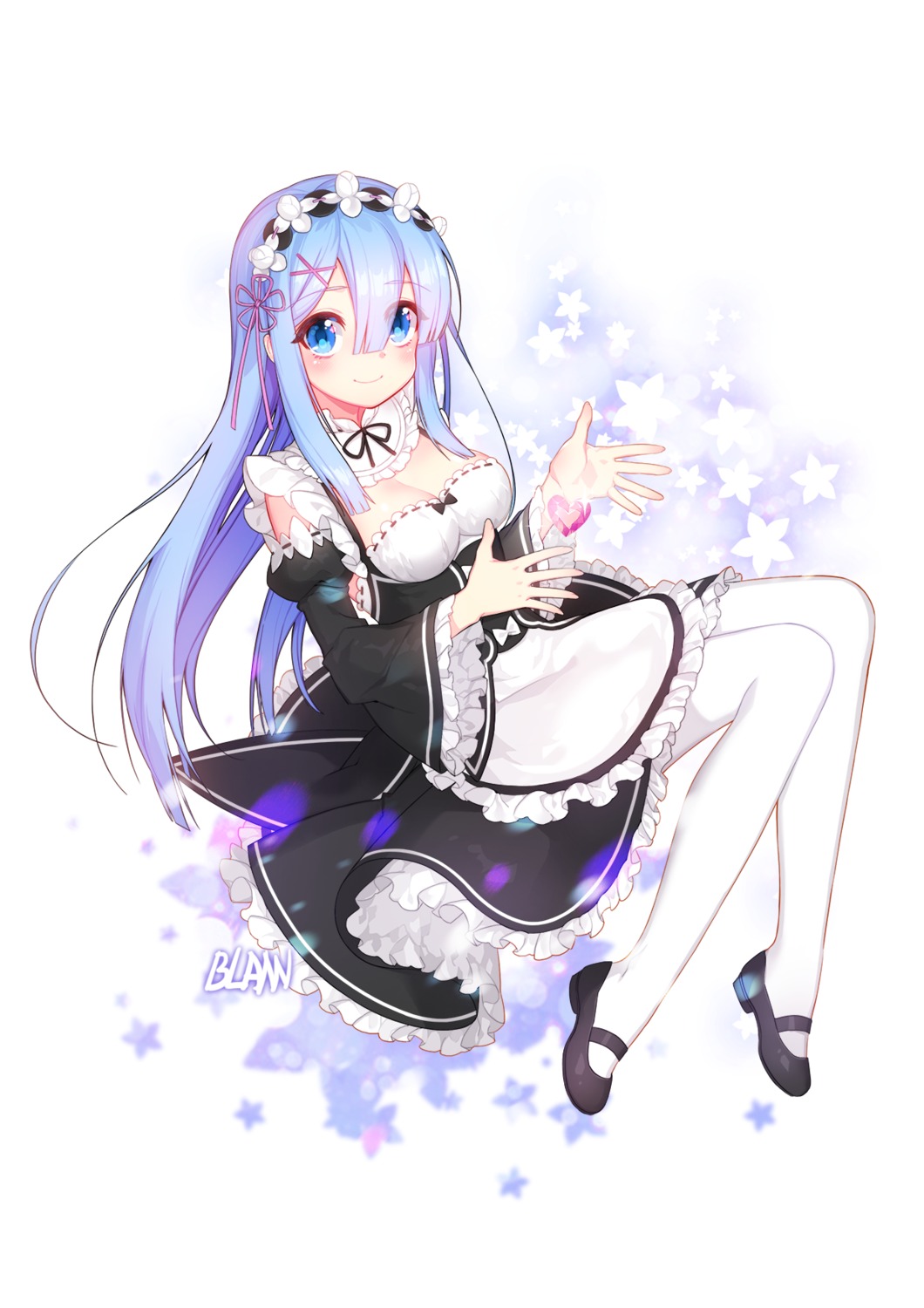 blann, cleavage, heels, maid, pantyhose, re:zero_kara_hajimeru_isekai_seikatsu, rem_(re_zero)