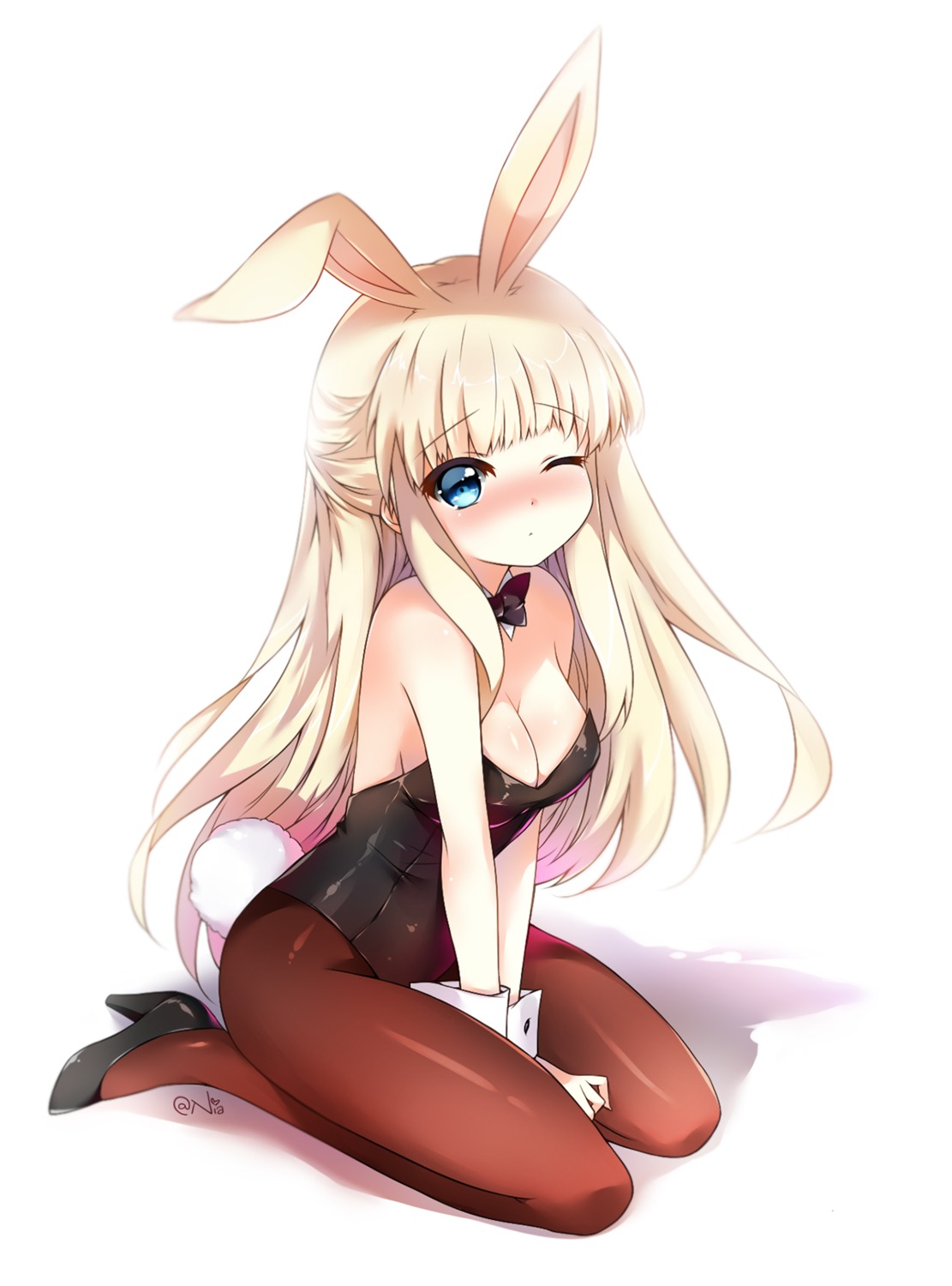 animal_ears, bunny_ears, bunny_girl, cleavage, heels, nia_(leafunia), no_bra, pantyhose