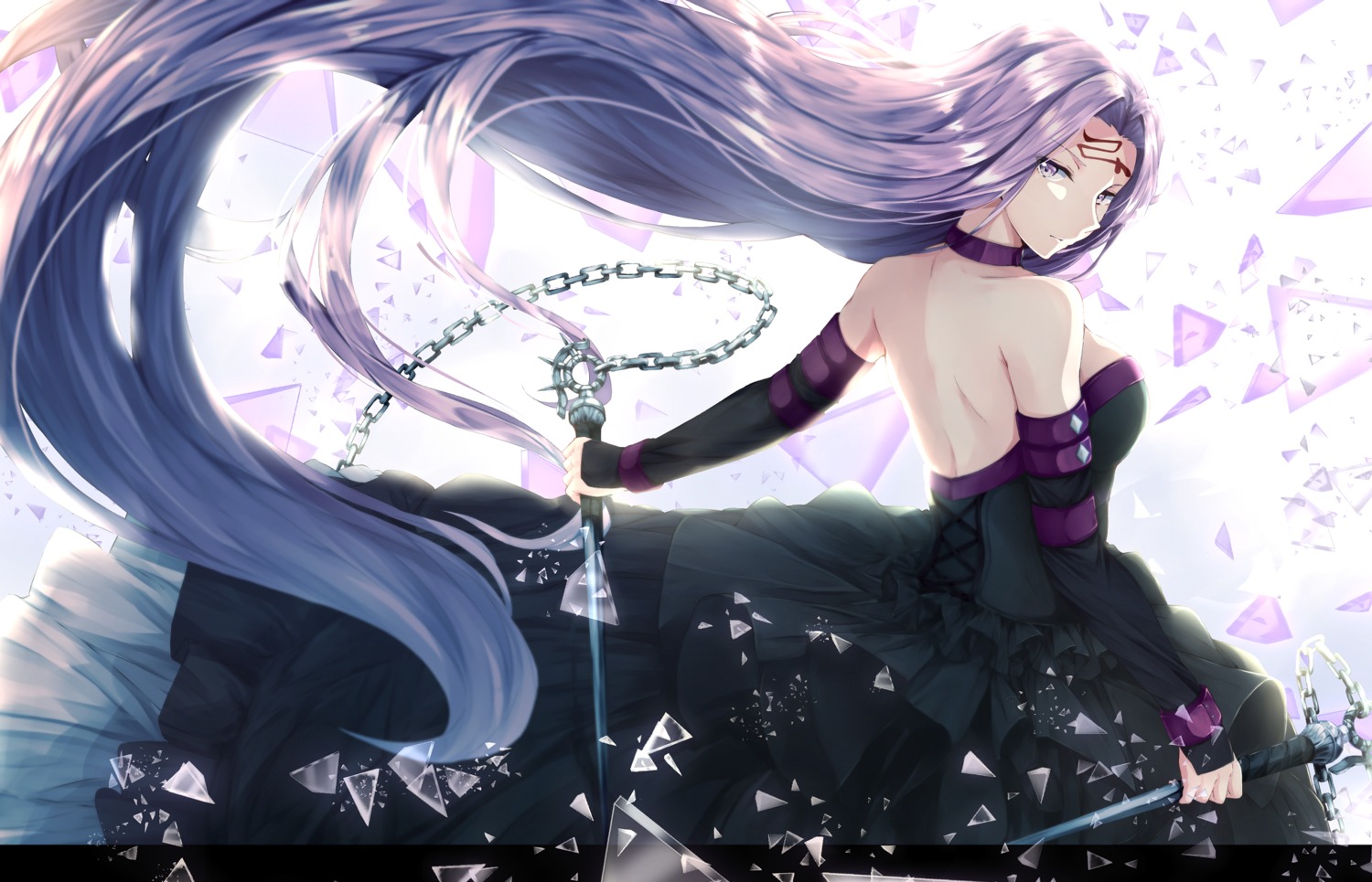 dress, fate/stay_night, medusa_(fate), neko_sensha, tattoo, weapon