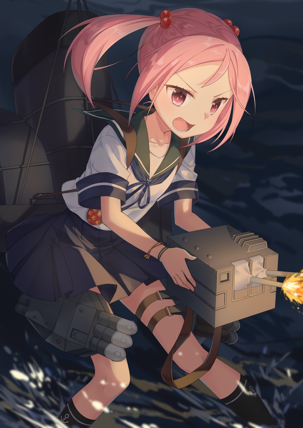 kantai_collection, sazanami_(kancolle), seifuku, transistor, weapon