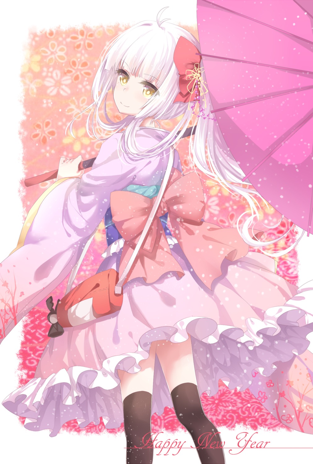 dress, japanese_clothes, thighhighs, transistor, umbrella